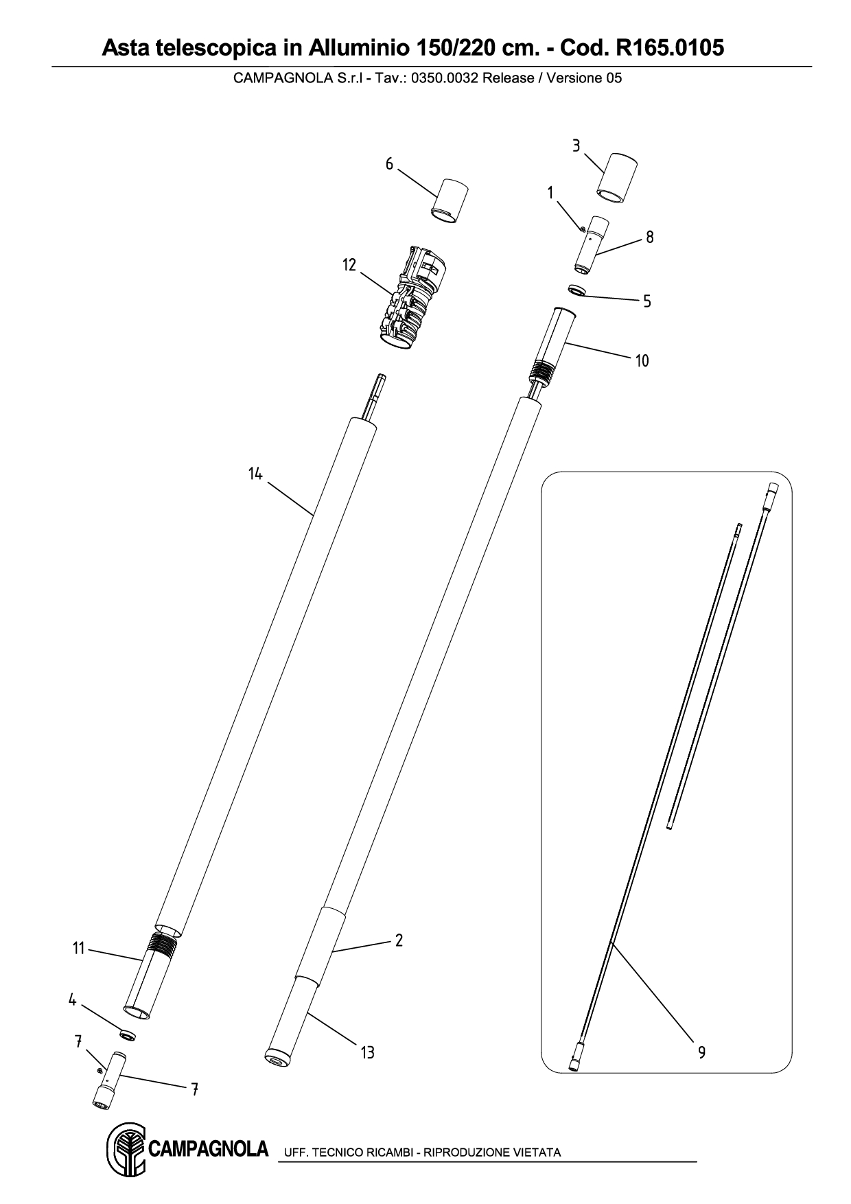 R165.0105_asta telescopica in alluminio 150-220